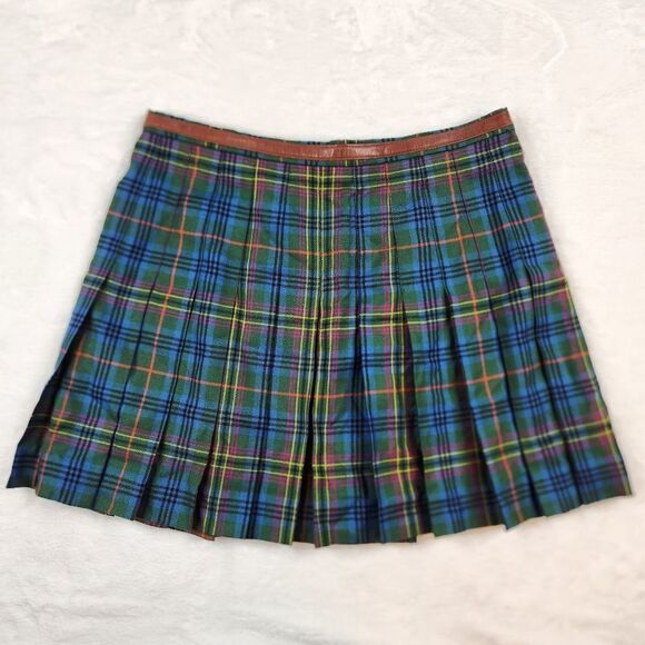 VTG Ralph Lauren Wool Tartan Plaid Pleated Belted Wrap Mini Skirt Sz 10 - Picture 5 of 13